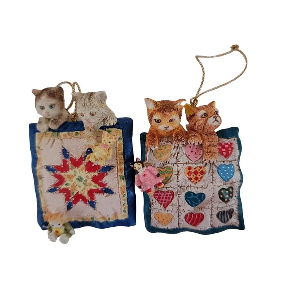 Kurt alder vintage kittens in quilt hand painted Christmas ornament set of 2 - Picture 5 of 5